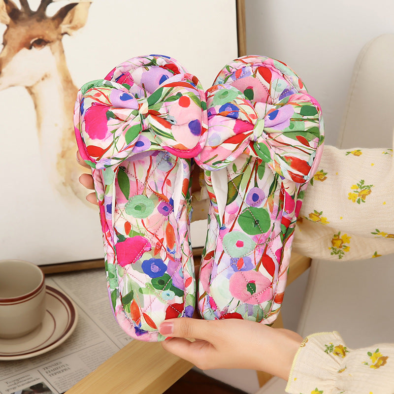Wholesale Flower Thickened Fabric Slippers Indoor Quiet Soft Bottom Non-slip Slippers